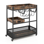 Rolling Bar Cart 3-Tier Industrial Buffet Serving Trolley