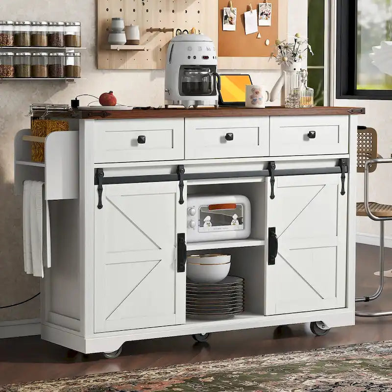 Farmhouse Kitchen Island With Power Outlet (Stool Not Included)