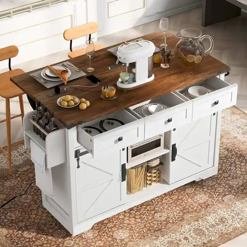 Farmhouse Kitchen Island With Power Outlet (Stool Not Included)
