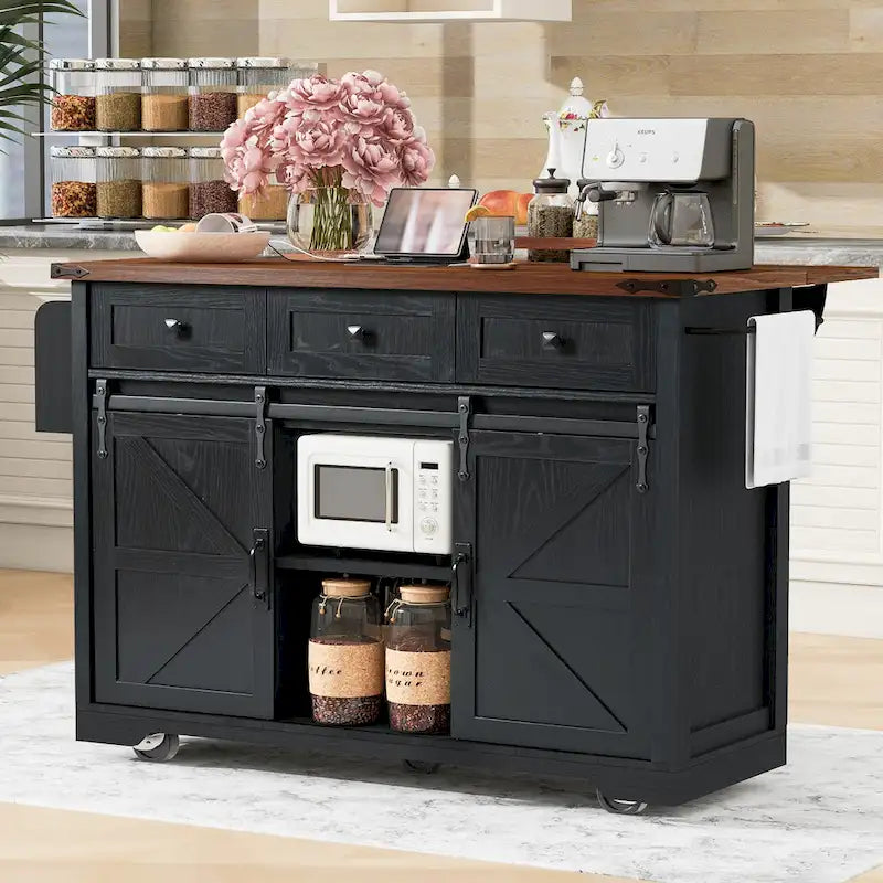 Farmhouse Kitchen Island With Power Outlet (Stool Not Included)