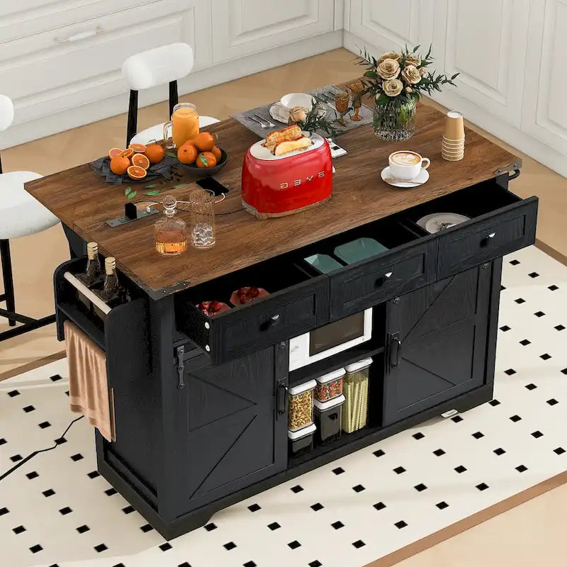 Farmhouse Kitchen Island With Power Outlet (Stool Not Included)