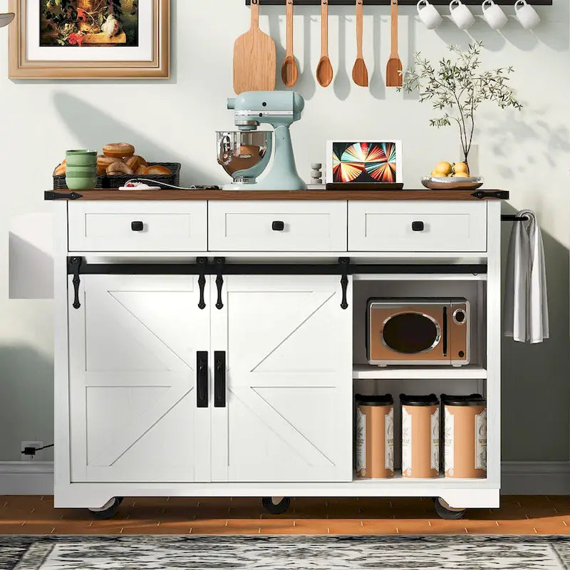 Farmhouse Kitchen Island With Power Outlet (Stool Not Included)