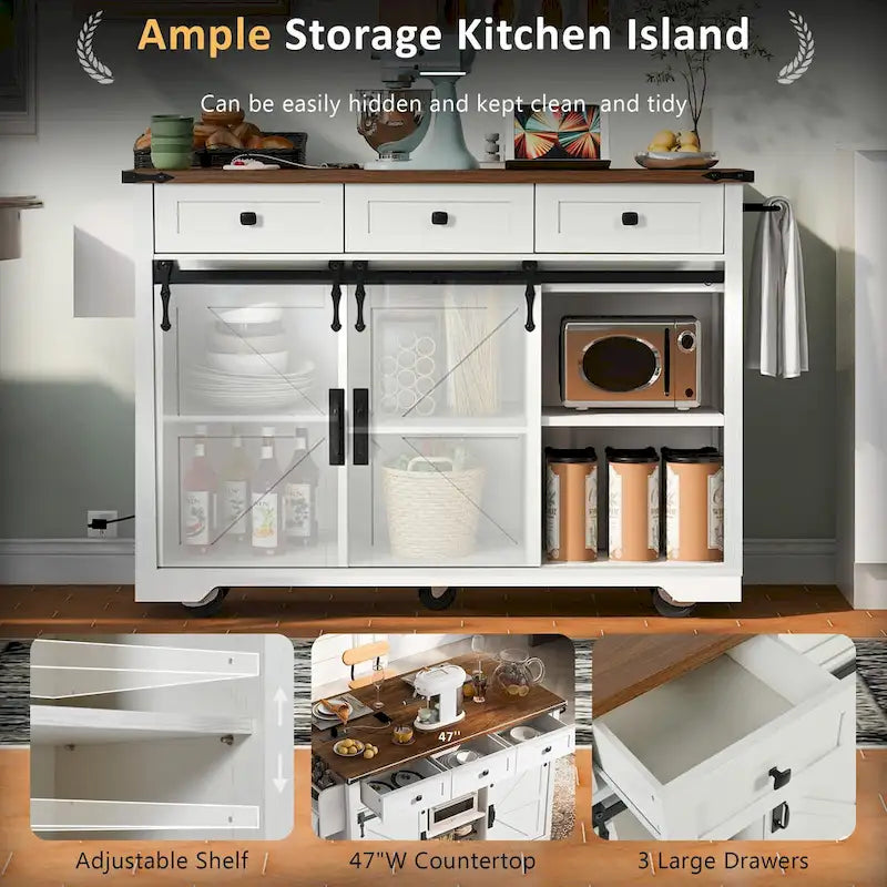 Farmhouse Kitchen Island With Power Outlet (Stool Not Included)