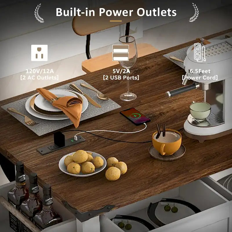 Farmhouse Kitchen Island With Power Outlet (Stool Not Included)