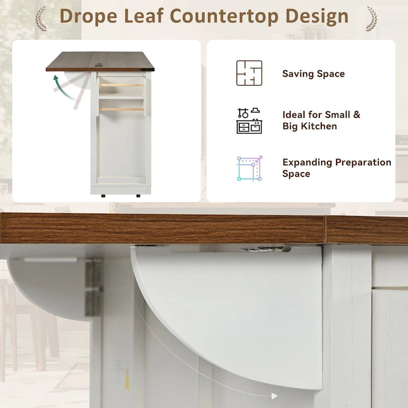 Farmhouse Kitchen Island With Power Outlet (Stool Not Included)