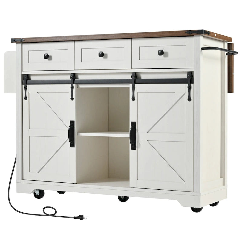 Farmhouse Kitchen Island With Power Outlet (Stool Not Included)