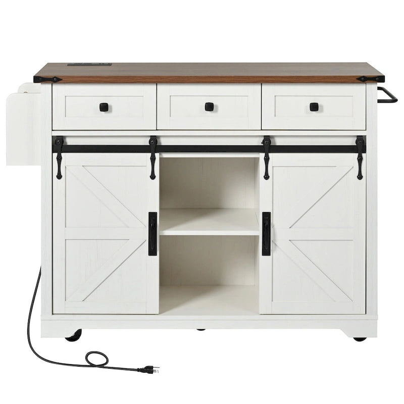 Farmhouse Kitchen Island With Power Outlet (Stool Not Included)