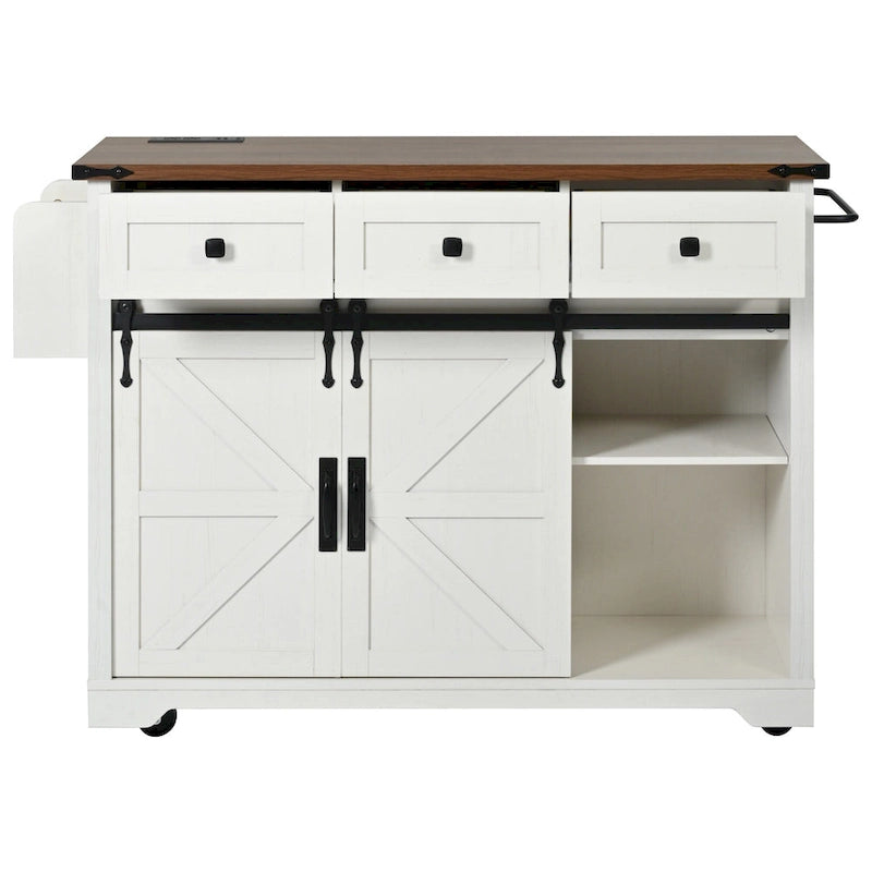 Farmhouse Kitchen Island With Power Outlet (Stool Not Included)
