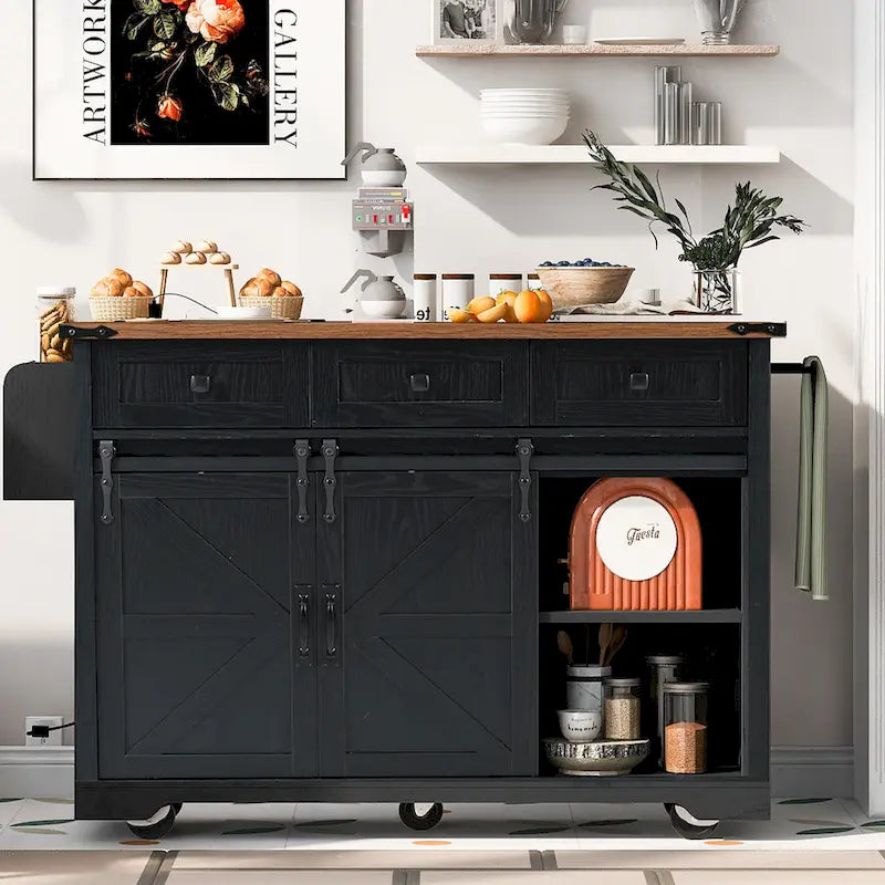 Farmhouse Kitchen Island With Power Outlet (Stool Not Included)