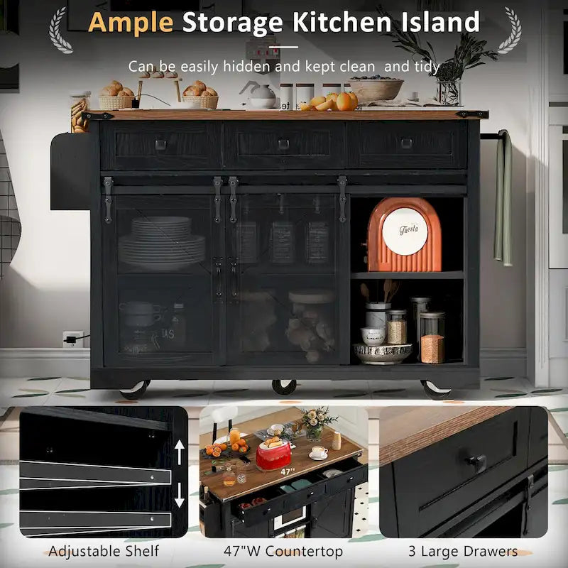 Farmhouse Kitchen Island With Power Outlet (Stool Not Included)