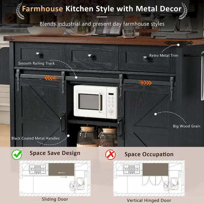 Farmhouse Kitchen Island With Power Outlet (Stool Not Included)