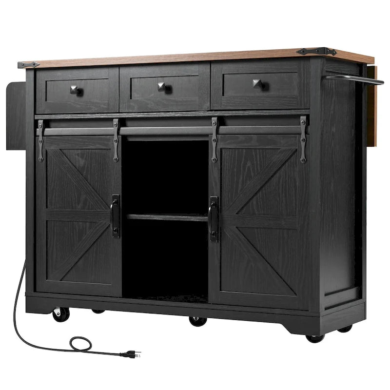 Farmhouse Kitchen Island With Power Outlet (Stool Not Included)