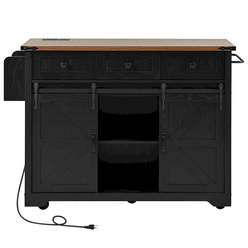 Farmhouse Kitchen Island With Power Outlet (Stool Not Included)