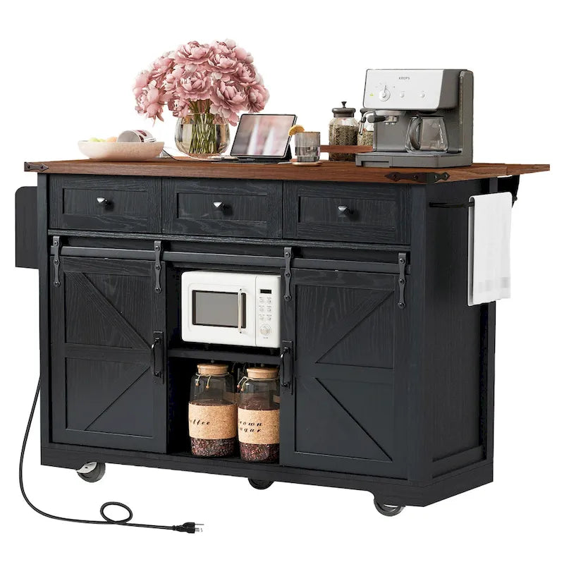 Farmhouse Kitchen Island With Power Outlet (Stool Not Included)