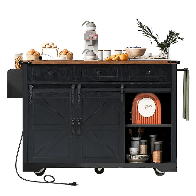Farmhouse Kitchen Island With Power Outlet (Stool Not Included)