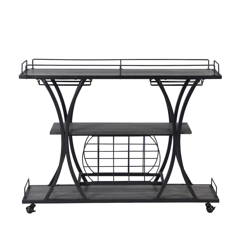 Industrial Bar Cart with Wheels – 3-Tier Storage Shelves