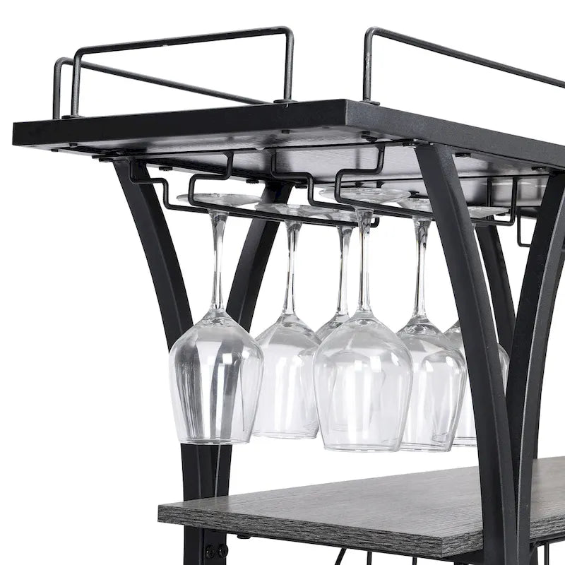 Industrial Bar Cart with Wheels – 3-Tier Storage Shelves