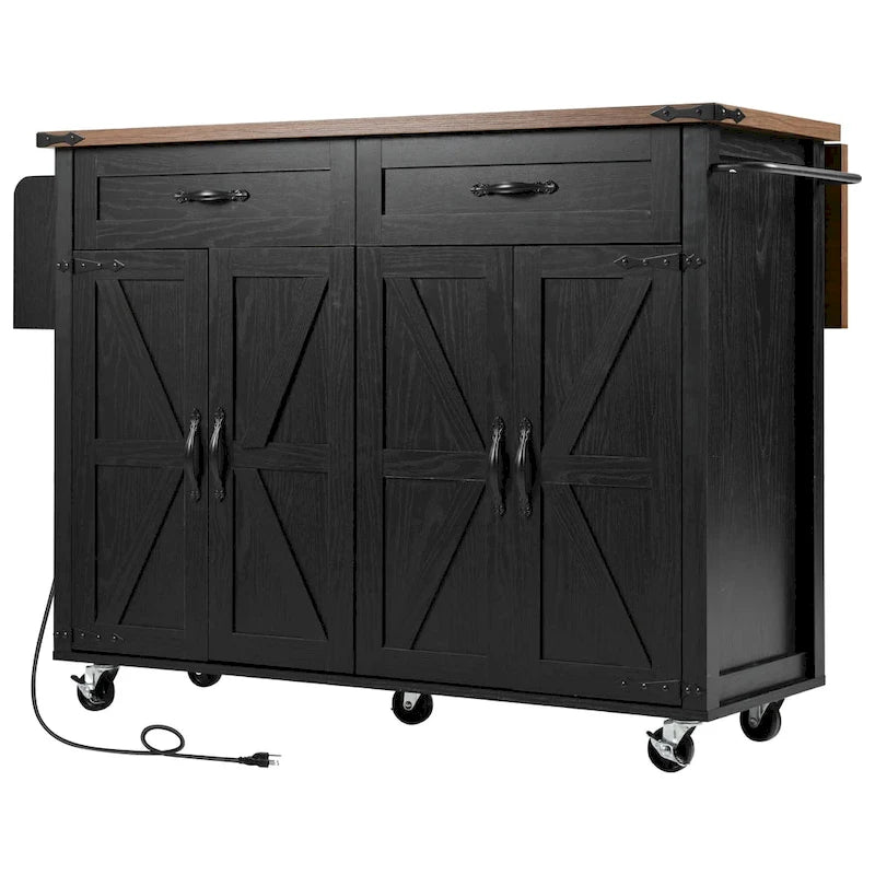 Kitchen Island with Power Outlet, Drop Leaf, Spice Rack and Drawer