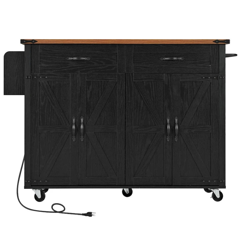 Kitchen Island with Power Outlet, Drop Leaf, Spice Rack and Drawer