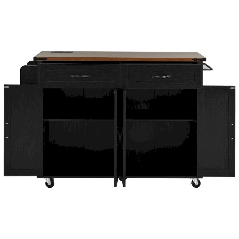 Kitchen Island with Power Outlet, Drop Leaf, Spice Rack and Drawer