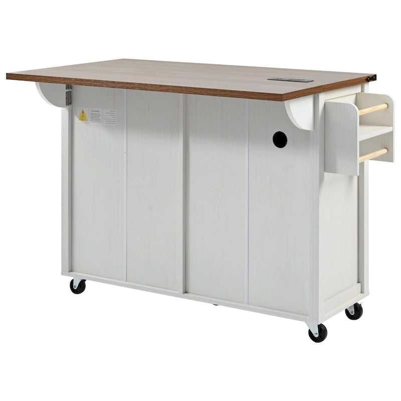 Kitchen Island with Power Outlet, Drop Leaf, Spice Rack and Drawer