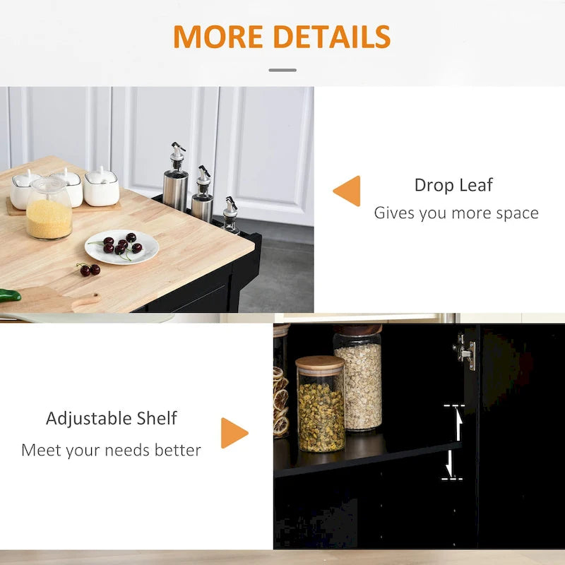 Rolling Kitchen Island with Drop Leaf, 3 Drawers & 2-Door Cabinet