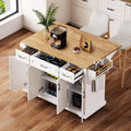Rolling Kitchen Island with Drop Leaf, Cart on Wheels, Moveable Island Table with 4-Door Cabinet & 3 Drawers