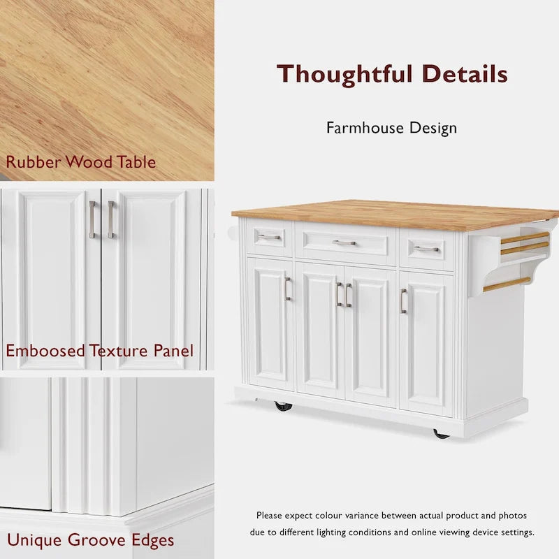 Rolling Kitchen Island with Drop Leaf, Cart on Wheels, Moveable Island Table with 4-Door Cabinet & 3 Drawers