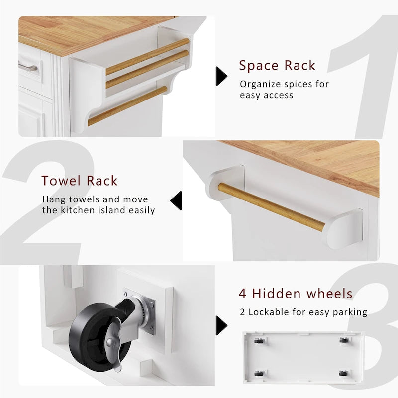 Rolling Kitchen Island with Drop Leaf, Cart on Wheels, Moveable Island Table with 4-Door Cabinet & 3 Drawers