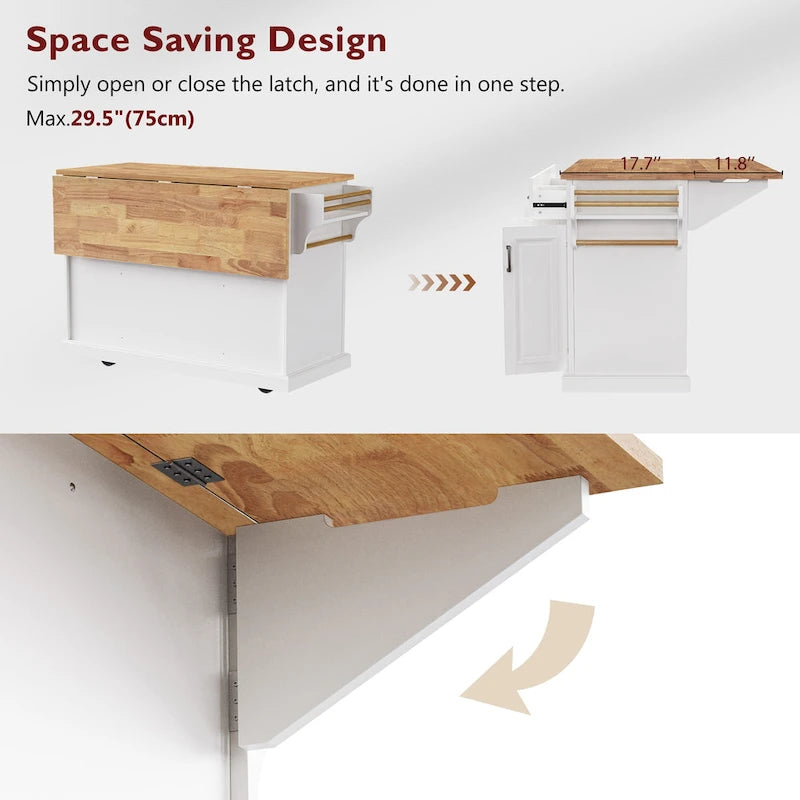 Rolling Kitchen Island with Drop Leaf, Cart on Wheels, Moveable Island Table with 4-Door Cabinet & 3 Drawers