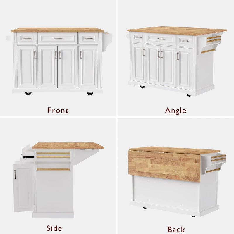 Rolling Kitchen Island with Drop Leaf, Cart on Wheels, Moveable Island Table with 4-Door Cabinet & 3 Drawers