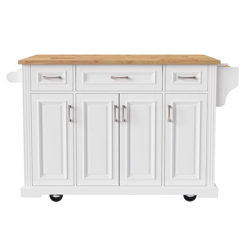 Rolling Kitchen Island with Drop Leaf, Cart on Wheels, Moveable Island Table with 4-Door Cabinet & 3 Drawers