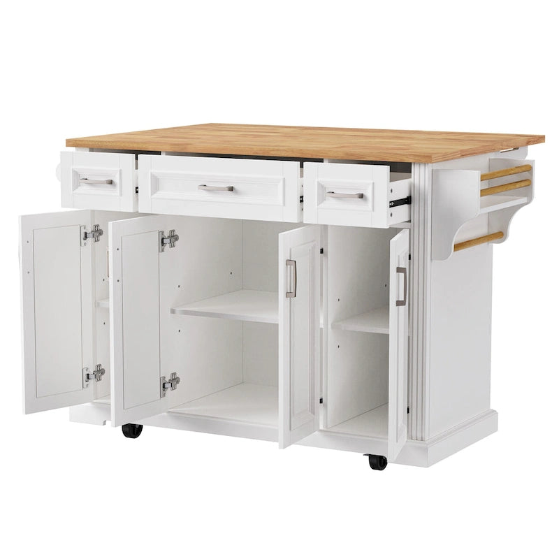 Rolling Kitchen Island with Drop Leaf, Cart on Wheels, Moveable Island Table with 4-Door Cabinet & 3 Drawers