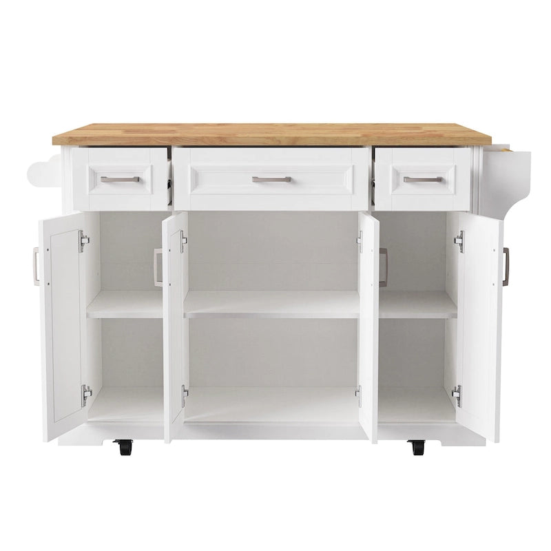 Rolling Kitchen Island with Drop Leaf, Cart on Wheels, Moveable Island Table with 4-Door Cabinet & 3 Drawers