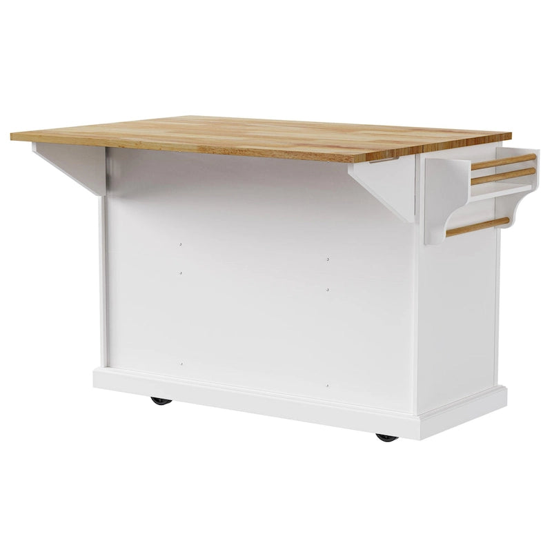 Rolling Kitchen Island with Drop Leaf, Cart on Wheels, Moveable Island Table with 4-Door Cabinet & 3 Drawers