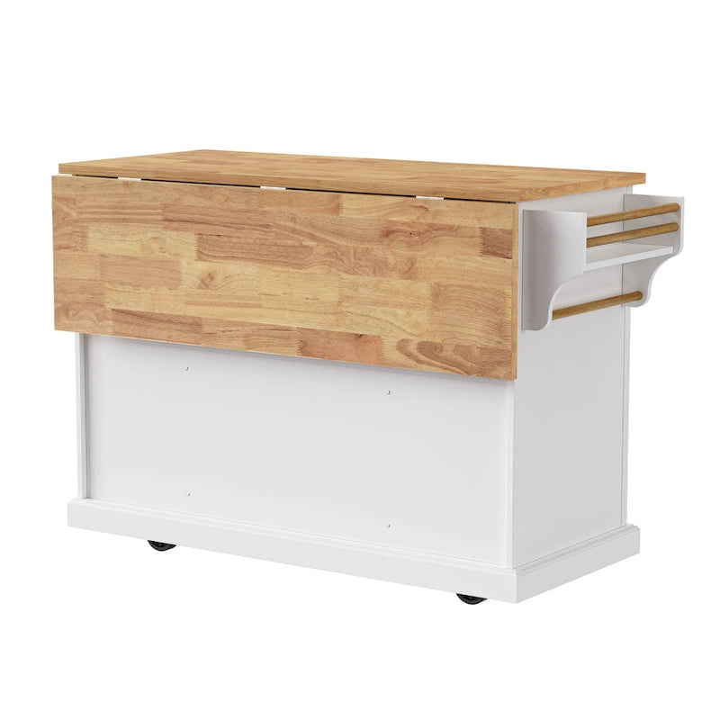 Rolling Kitchen Island with Drop Leaf, Cart on Wheels, Moveable Island Table with 4-Door Cabinet & 3 Drawers