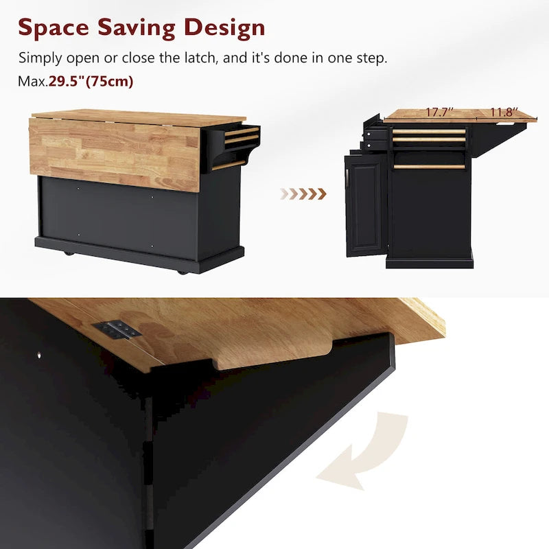 Rolling Kitchen Island with Drop Leaf, Cart on Wheels, Moveable Island Table with 4-Door Cabinet & 3 Drawers