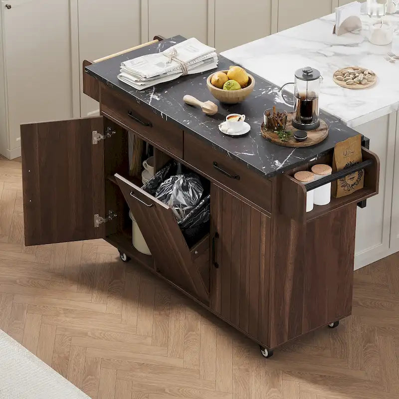 Rolling Kitchen Island Cart with Storage Cabinet & Drop Leaf