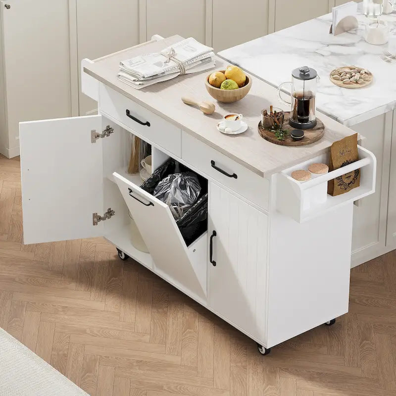 Rolling Kitchen Island Cart with Storage Cabinet & Drop Leaf