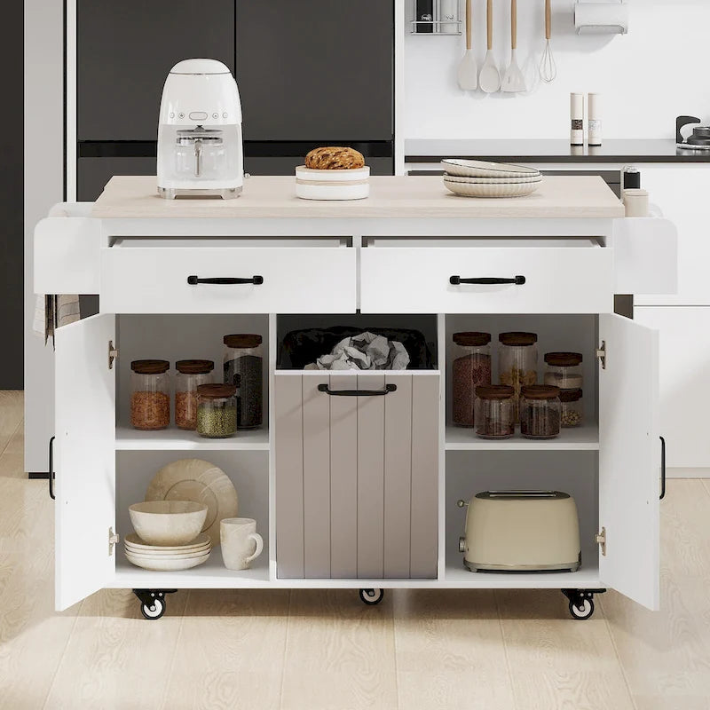 Rolling Kitchen Island Cart with Storage Cabinet & Drop Leaf
