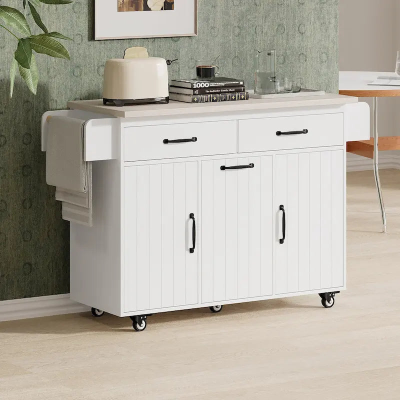 Rolling Kitchen Island Cart with Storage Cabinet & Drop Leaf