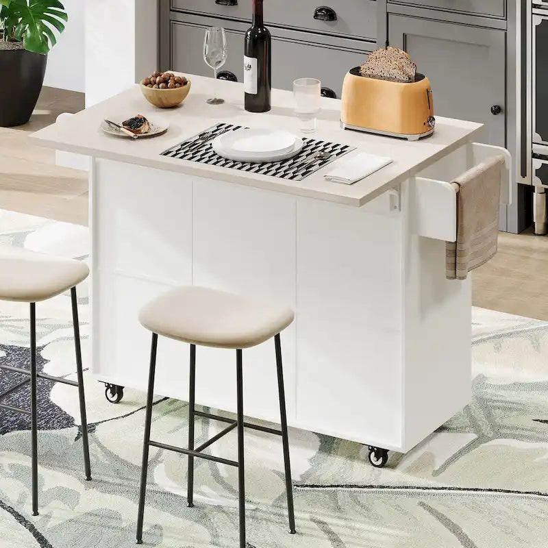 Rolling Kitchen Island Cart with Storage Cabinet & Drop Leaf