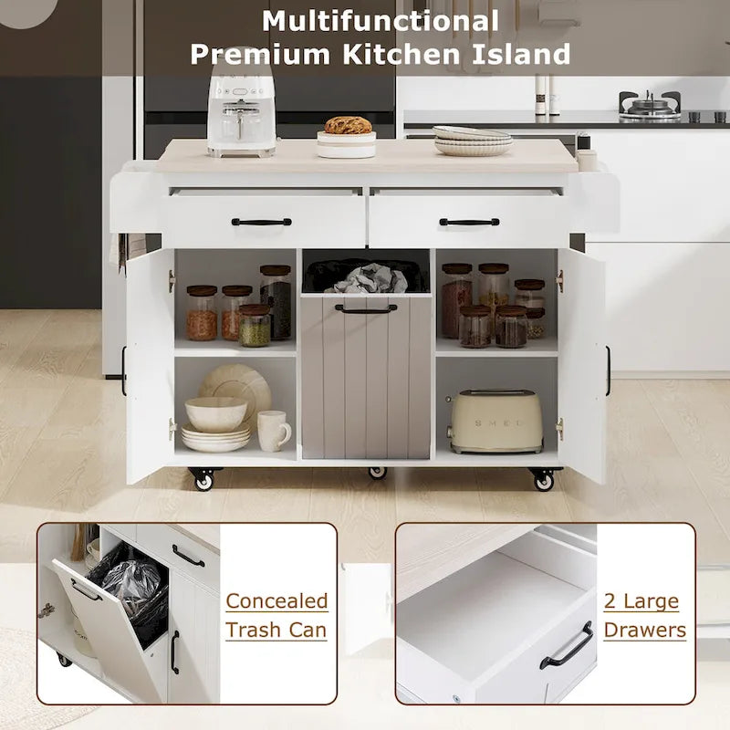 Rolling Kitchen Island Cart with Storage Cabinet & Drop Leaf
