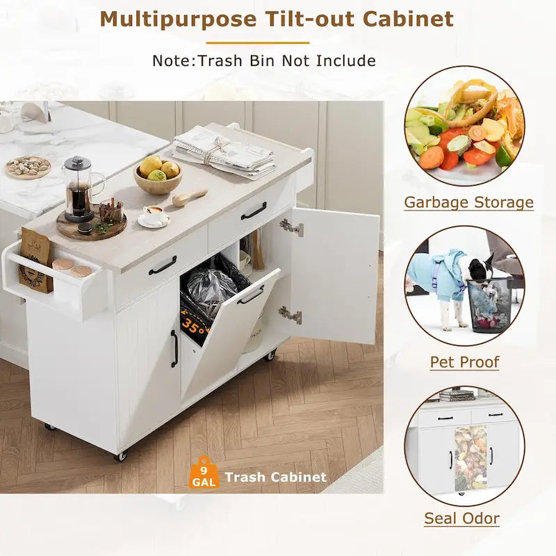 Rolling Kitchen Island Cart with Storage Cabinet & Drop Leaf