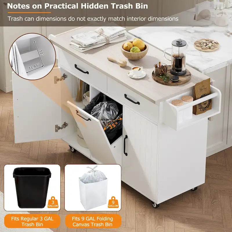 Rolling Kitchen Island Cart with Storage Cabinet & Drop Leaf