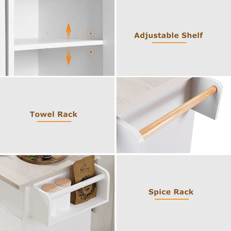 Rolling Kitchen Island Cart with Storage Cabinet & Drop Leaf