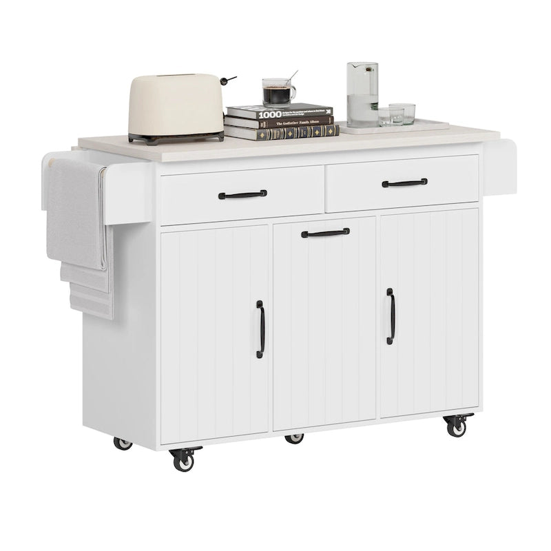 Rolling Kitchen Island Cart with Storage Cabinet & Drop Leaf