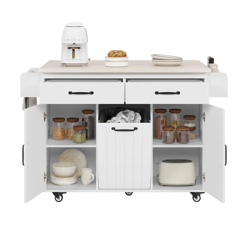 Rolling Kitchen Island Cart with Storage Cabinet & Drop Leaf