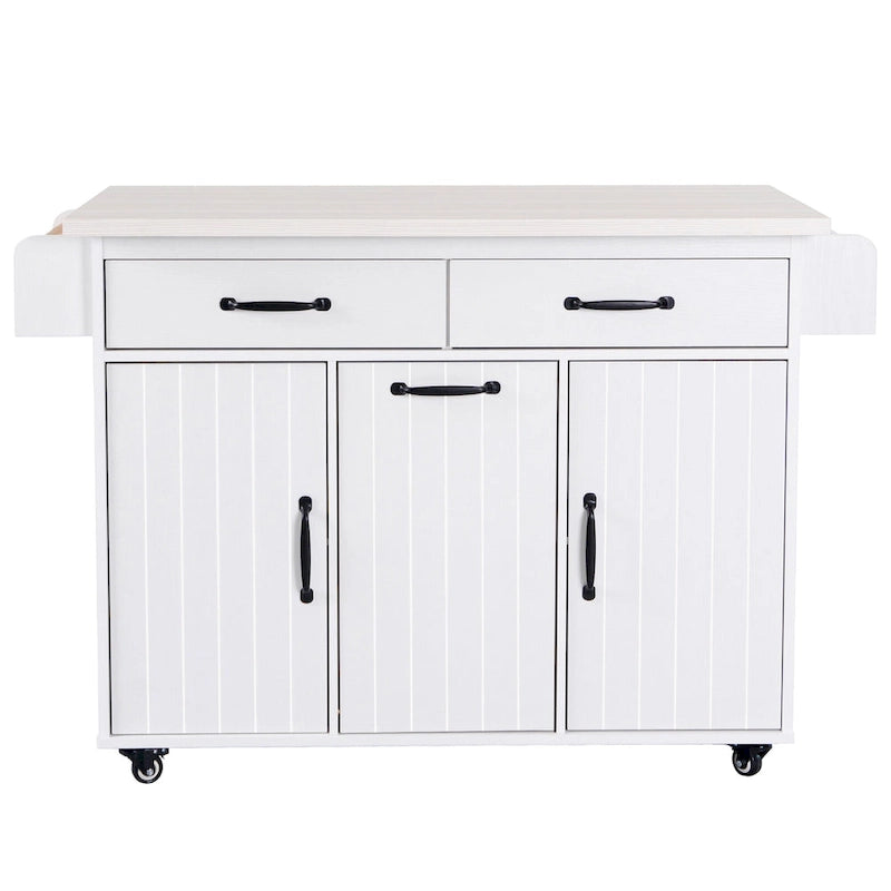 Rolling Kitchen Island Cart with Storage Cabinet & Drop Leaf