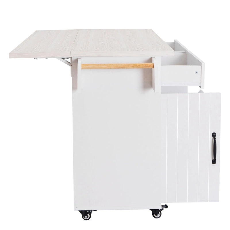 Rolling Kitchen Island Cart with Storage Cabinet & Drop Leaf